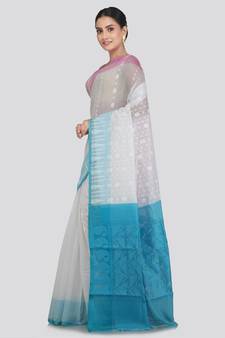 Pinkloom Women'S White Hand_Woven Soft Cotton Jamdani-Sarees Without Blouse Piece
