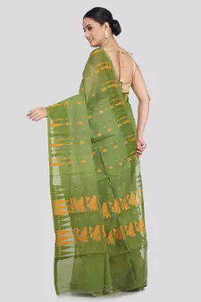 Pinkloom Women'S Green Hand_Woven Soft Cotton Jamdani-Sarees Without Blouse Piece