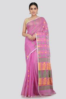 Pinkloom Women'S Pink Hand_Woven Soft Cotton Jamdani-Sarees Without Blouse Piece