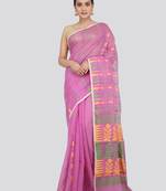 Pinkloom Women'S Pink Hand_Woven Soft Cotton Jamdani-Sarees Without Blouse Piece