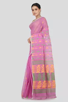 Pinkloom Women'S Pink Hand_Woven Soft Cotton Jamdani-Sarees Without Blouse Piece