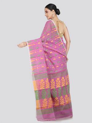 Pinkloom Women'S Pink Hand_Woven Soft Cotton Jamdani-Sarees Without Blouse Piece 3