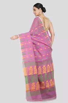 Pinkloom Women'S Pink Hand_Woven Soft Cotton Jamdani-Sarees Without Blouse Piece