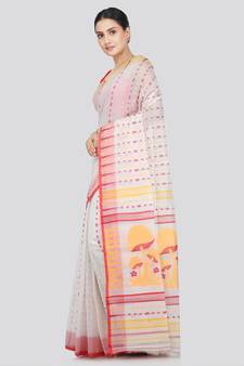 Pinkloom Women'S White Hand_Woven Soft Cotton Jamdani-Sarees Without Blouse Piece