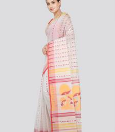 Pinkloom Women'S White Hand_Woven Soft Cotton Jamdani-Sarees Without Blouse Piece