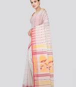 Pinkloom Women'S White Hand_Woven Soft Cotton Jamdani-Sarees Without Blouse Piece