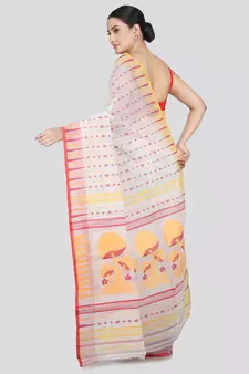 Pinkloom Women'S White Hand_Woven Soft Cotton Jamdani-Sarees Without Blouse Piece