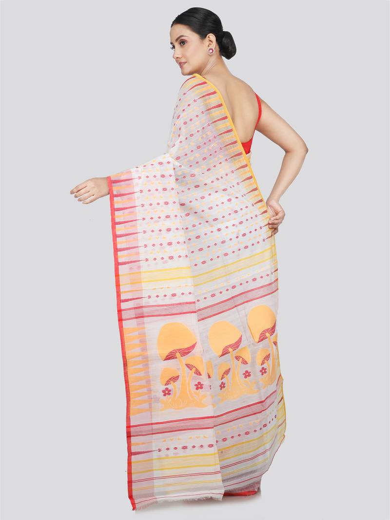 Pinkloom Women'S White Hand_Woven Soft Cotton Jamdani-Sarees Without Blouse Piece