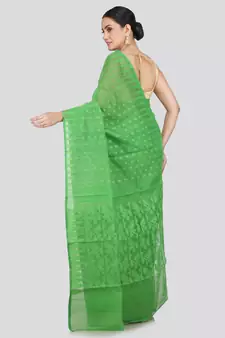 Pinkloom Women'S Green Hand_Woven Soft Cotton Jamdani-Sarees Without Blouse Piece