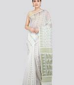 Pinkloom Women'S White Hand_Woven Soft Cotton Jamdani-Sarees Without Blouse Piece