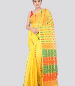 Pinkloom Women'S Yellow Hand_Woven Soft Cotton Jamdani-Sarees Without Blouse Piece