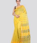 Pinkloom Women'S Yellow Hand_Woven Soft Cotton Jamdani-Sarees Without Blouse Piece