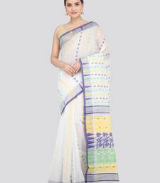 Pinkloom Women'S White Hand_Woven Soft Cotton Jamdani-Sarees Without Blouse Piece