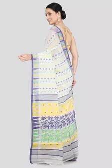 Pinkloom Women'S White Hand_Woven Soft Cotton Jamdani-Sarees Without Blouse Piece