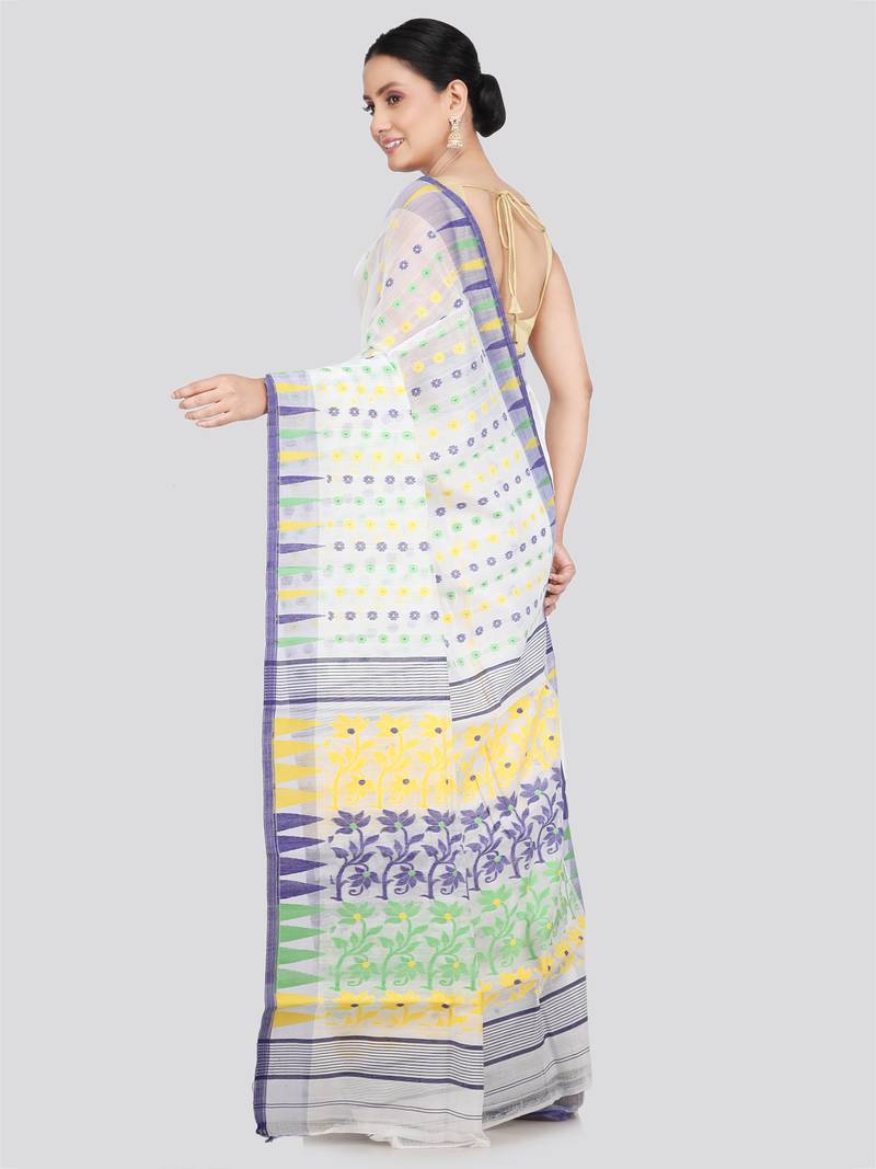 Pinkloom Women'S White Hand_Woven Soft Cotton Jamdani-Sarees Without Blouse Piece