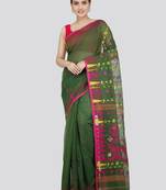 Pinkloom Women'S Green Hand_Woven Soft Cotton Jamdani-Sarees Without Blouse Piece
