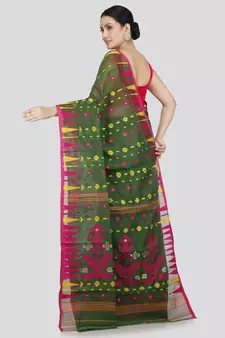 Pinkloom Women'S Green Hand_Woven Soft Cotton Jamdani-Sarees Without Blouse Piece