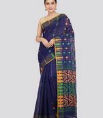 Pinkloom Women'S Blue Hand_Woven Soft Cotton Jamdani-Sarees Without Blouse Piece
