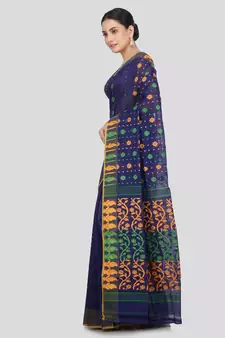Pinkloom Women'S Blue Hand_Woven Soft Cotton Jamdani-Sarees Without Blouse Piece