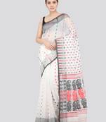 Pinkloom Women'S White Hand_Woven Soft Cotton Jamdani-Sarees Without Blouse Piece