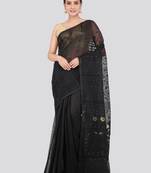 Pinkloom Women'S Black Hand_Woven Soft Cotton Jamdani-Sarees Without Blouse Piece