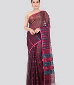 Pinkloom Women'S Maroon Hand_Woven Soft Cotton Jamdani-Sarees Without Blouse Piece
