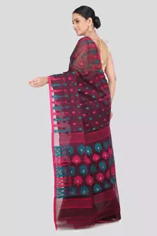 Pinkloom Women'S Maroon Hand_Woven Soft Cotton Jamdani-Sarees Without Blouse Piece