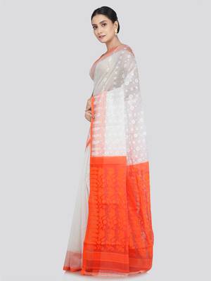 Pinkloom Women'S White Hand_Woven Soft Cotton Jamdani-Sarees Without Blouse Piece 2