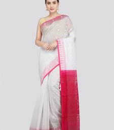 Pinkloom Women'S White Hand_Woven Soft Cotton Jamdani-Sarees Without Blouse Piece