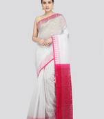 Pinkloom Women'S White Hand_Woven Soft Cotton Jamdani-Sarees Without Blouse Piece