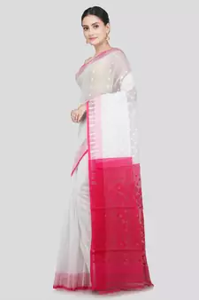 Pinkloom Women'S White Hand_Woven Soft Cotton Jamdani-Sarees Without Blouse Piece
