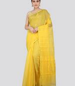 Pinkloom Women'S Yellow Hand_Woven Soft Cotton Jamdani-Sarees Without Blouse Piece