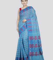 Pinkloom Women'S Blue Hand_Woven Soft Cotton Jamdani-Sarees Without Blouse Piece