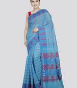 Pinkloom Women'S Blue Hand_Woven Soft Cotton Jamdani-Sarees Without Blouse Piece