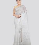 Pinkloom Women'S White Hand_Woven Soft Cotton Jamdani-Sarees Without Blouse Piece