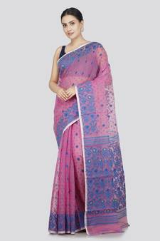 Pinkloom Women'S White Hand_Woven Soft Cotton Jamdani-Sarees Without Blouse Piece