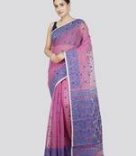 Pinkloom Women'S White Hand_Woven Soft Cotton Jamdani-Sarees Without Blouse Piece