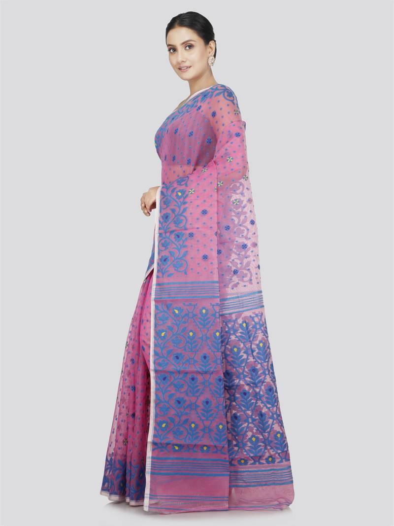 Pinkloom Women'S White Hand_Woven Soft Cotton Jamdani-Sarees Without Blouse Piece