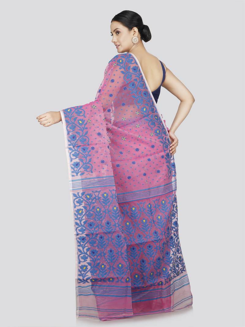 Pinkloom Women'S White Hand_Woven Soft Cotton Jamdani-Sarees Without Blouse Piece