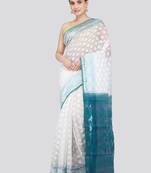 PinkLoom Women's  White Hand_Woven Soft Cotton Jamdani-Sarees Without Blouse Piece