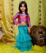 Silk embroidered crop top with sharara