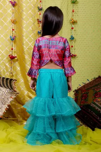 Silk embroidered crop top with sharara