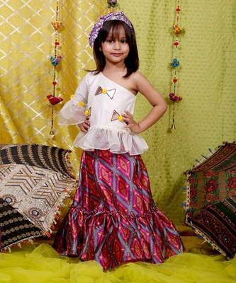 off white One off Shoulder Peplum top with Lahenga 1