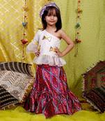 off white One off Shoulder Peplum top with Lahenga