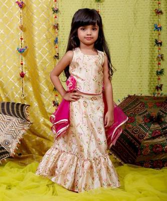 Beige Crop top with Frill Lahenga 1
