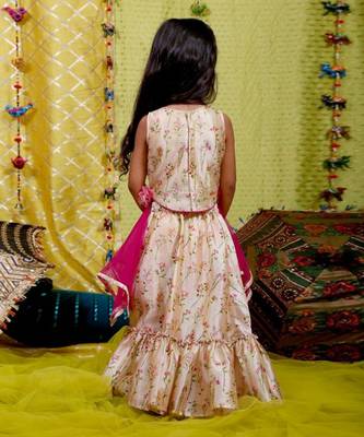 Beige Crop top with Frill Lahenga 2