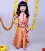 Orange embroidered cotton silk kids tops