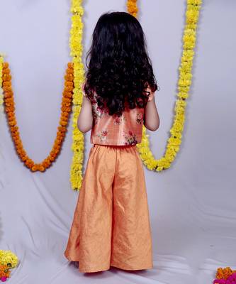Orange embroidered cotton silk kids tops 2