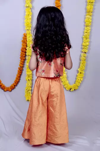 Orange embroidered cotton silk kids tops