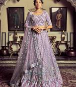 Lilac embroidered georgette semi stitched lehenga